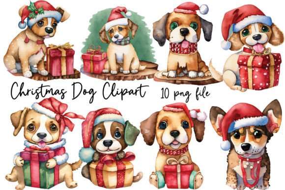 Watercolor Christmas Dog Clipart for Embroidery Projects